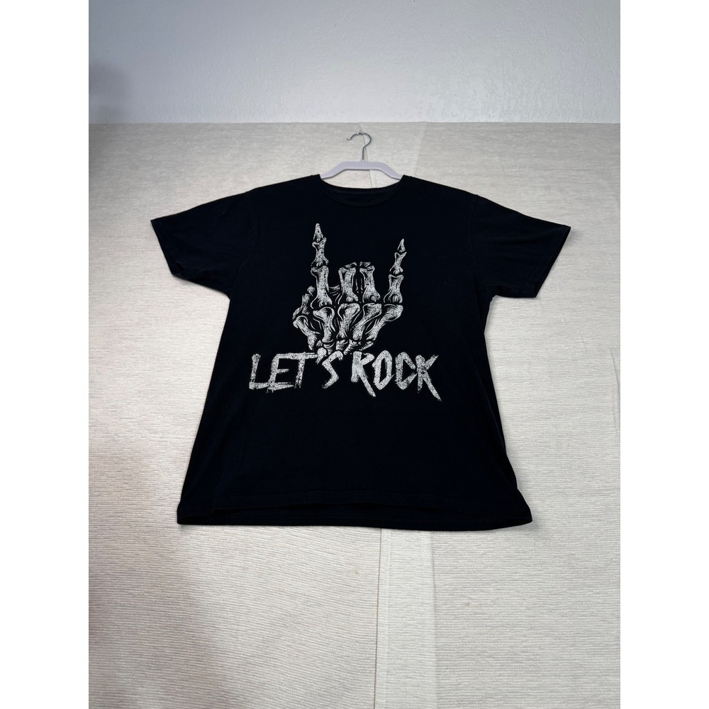 Kids Lets Rock Skeleton Hand Graphic Tee Black Short Sleeve T-Shirt